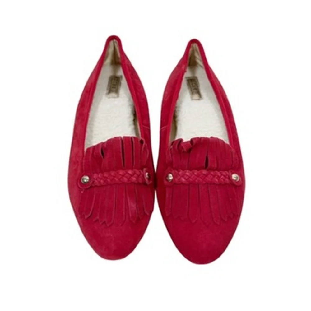 Birdies Red Cardinal Suede Flat Loafer Slippers Kiltie fringe Slippers Size 6